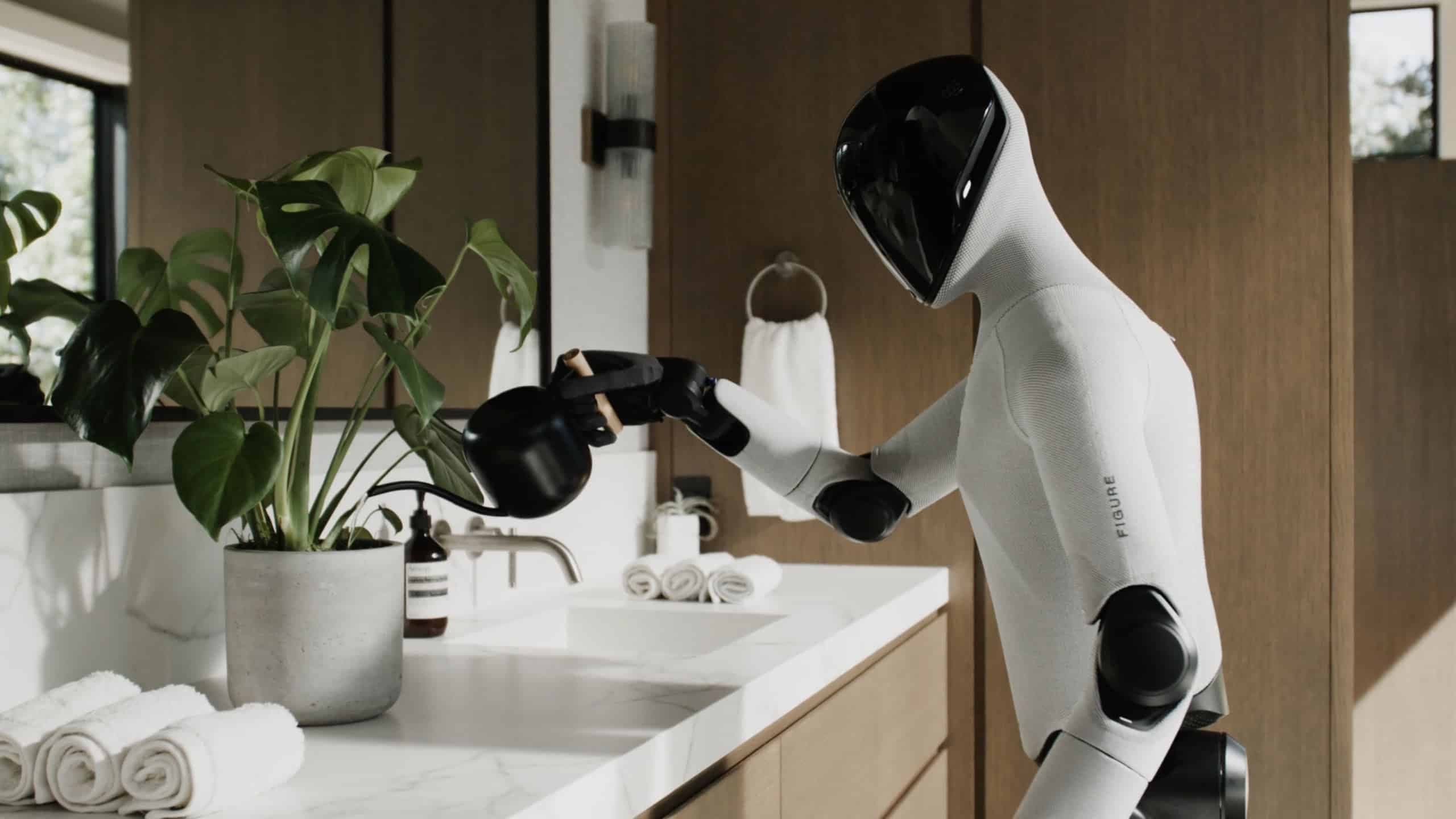 Robô humanoide da Figure AI regando plantas (Imagem: Divulgação/Figure AI)