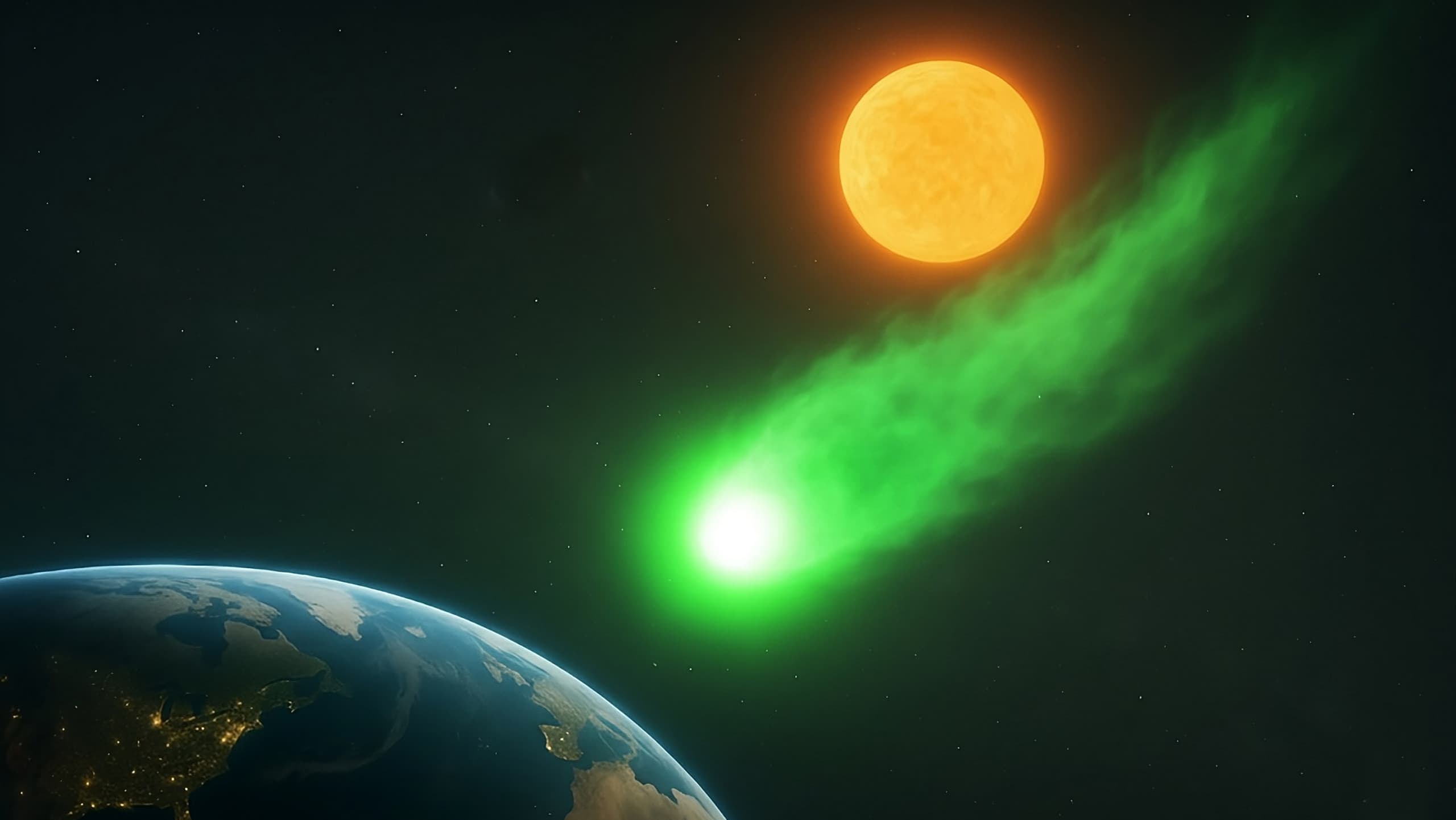 Especula-se que o cometa 3I/ATLAS possa atingir a Terra, mas a ciência garante que não (Crédito: Imagem gerada por IA/ChatGPT/Gemini)
