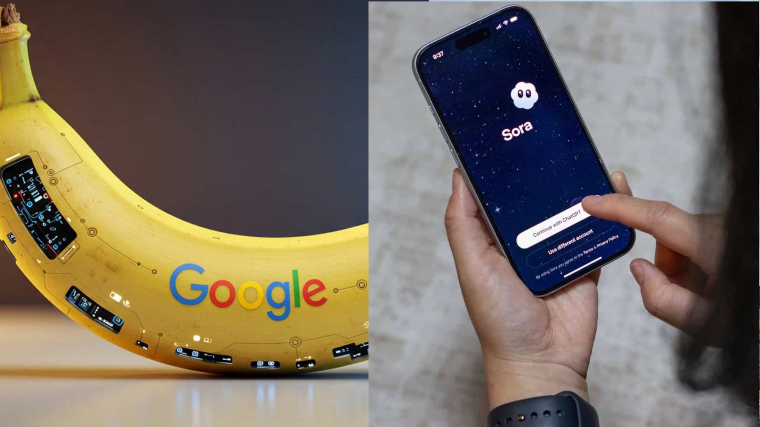 O Nano Banana foi desenvolvido pelo Google para criar imagens, já o Sora é voltado à geração de vídeos (Imagens: Danilo Oliveira/Olhar Digital e Tada Images/Shutterstock)