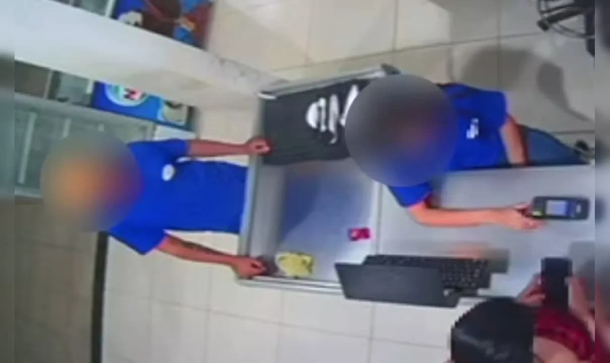 Câmera flagrou momento que suspeita usou app de colega de trabalho em compra.