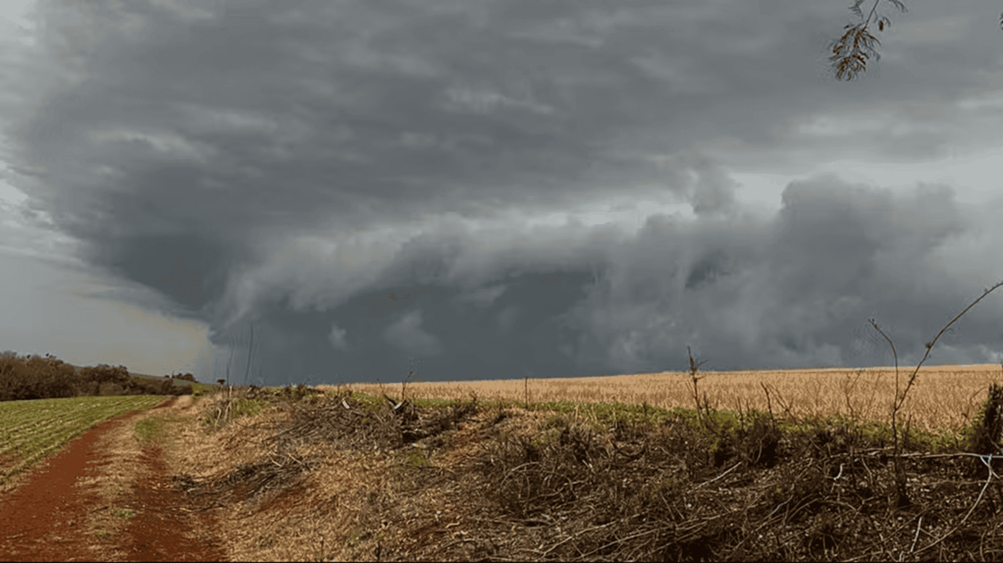 Foto tirada na última sexta-feira (7) em Espigão Alto do Iguaçu (PR) mostra a formação do tornado (Imagem: Jaque Zdonek)