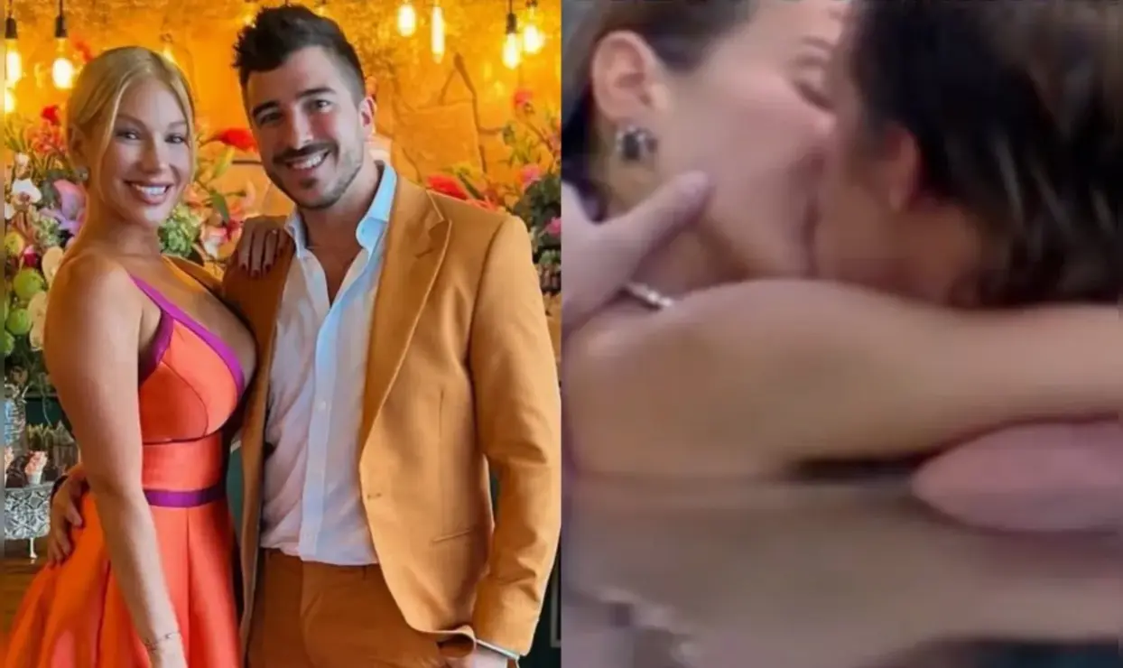 Maria Caporusso e Matheus Martins se beijam em A Fazenda 17