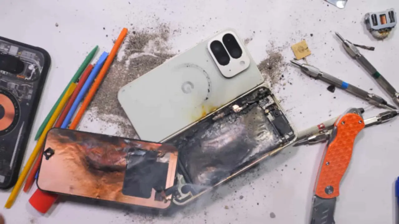 Pixel 10 Pro Fold pega fogo em teste de dobra do JerryRigEverything