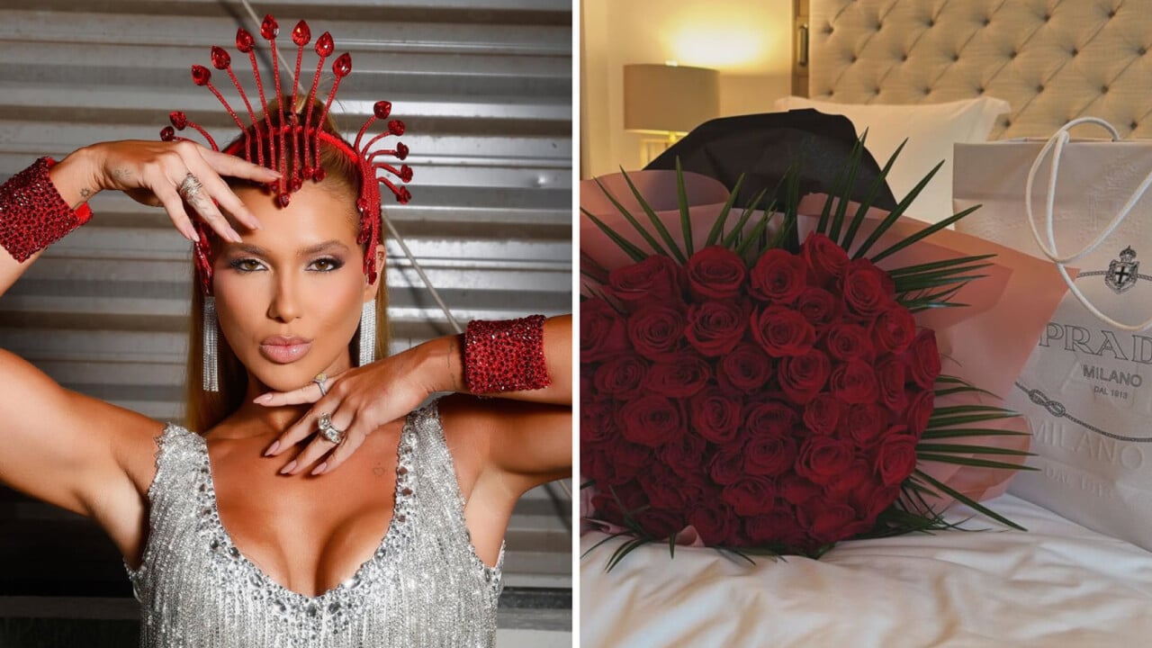 Virginia Fonseca chega a Madri e é recebida com rosas e bolsa Prada