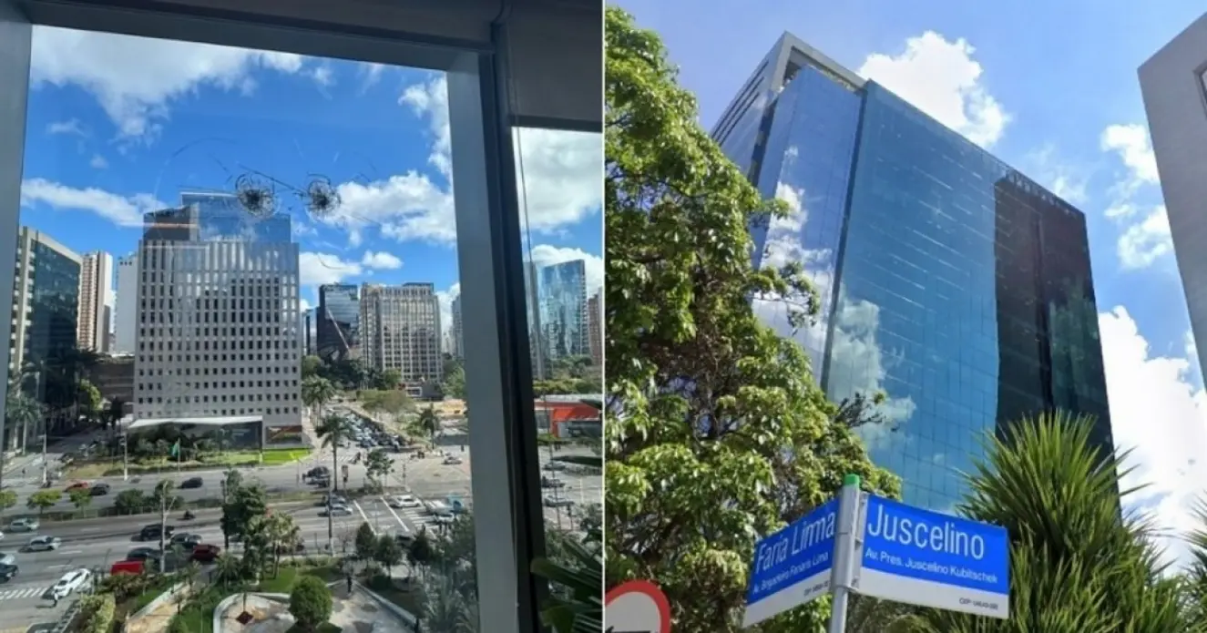 Projétil atinge fachada de prédio do Bradesco BBI em Pinheiros