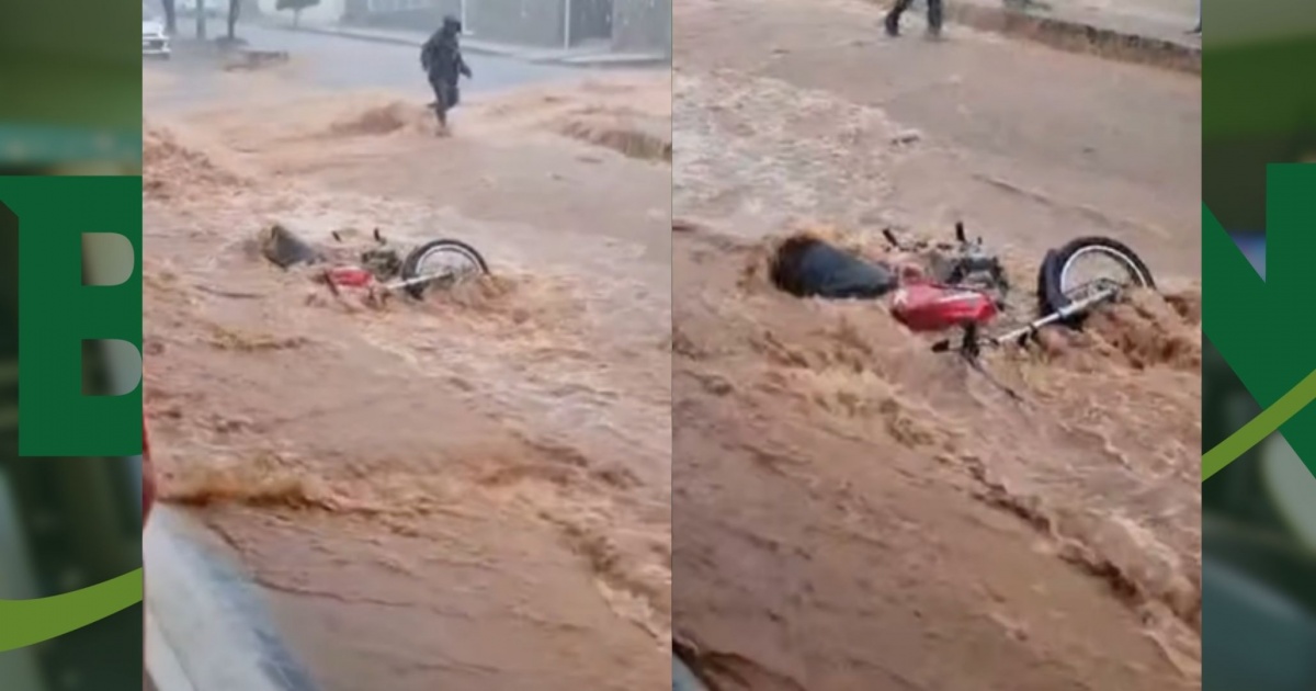 Chuvas em Caetité arrastam moto e forçam Emergência Pública