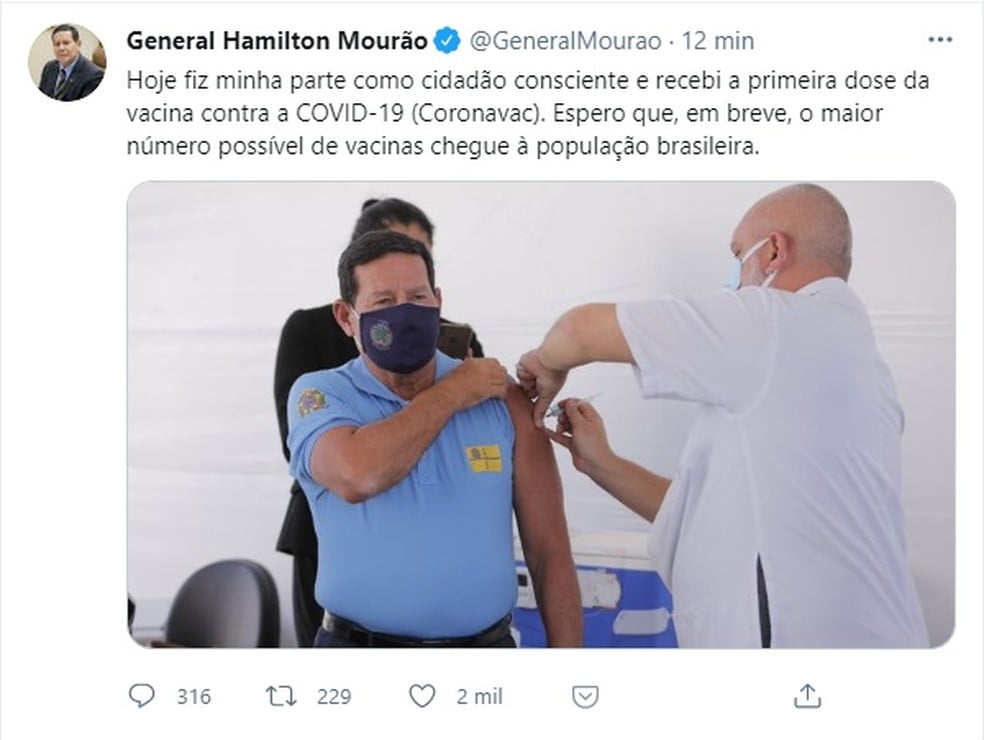 Mourão É Vacinado Contra Covid-19 Em Brasília: 'Fiz Minha Parte Como Cidadão Consciente', Diz