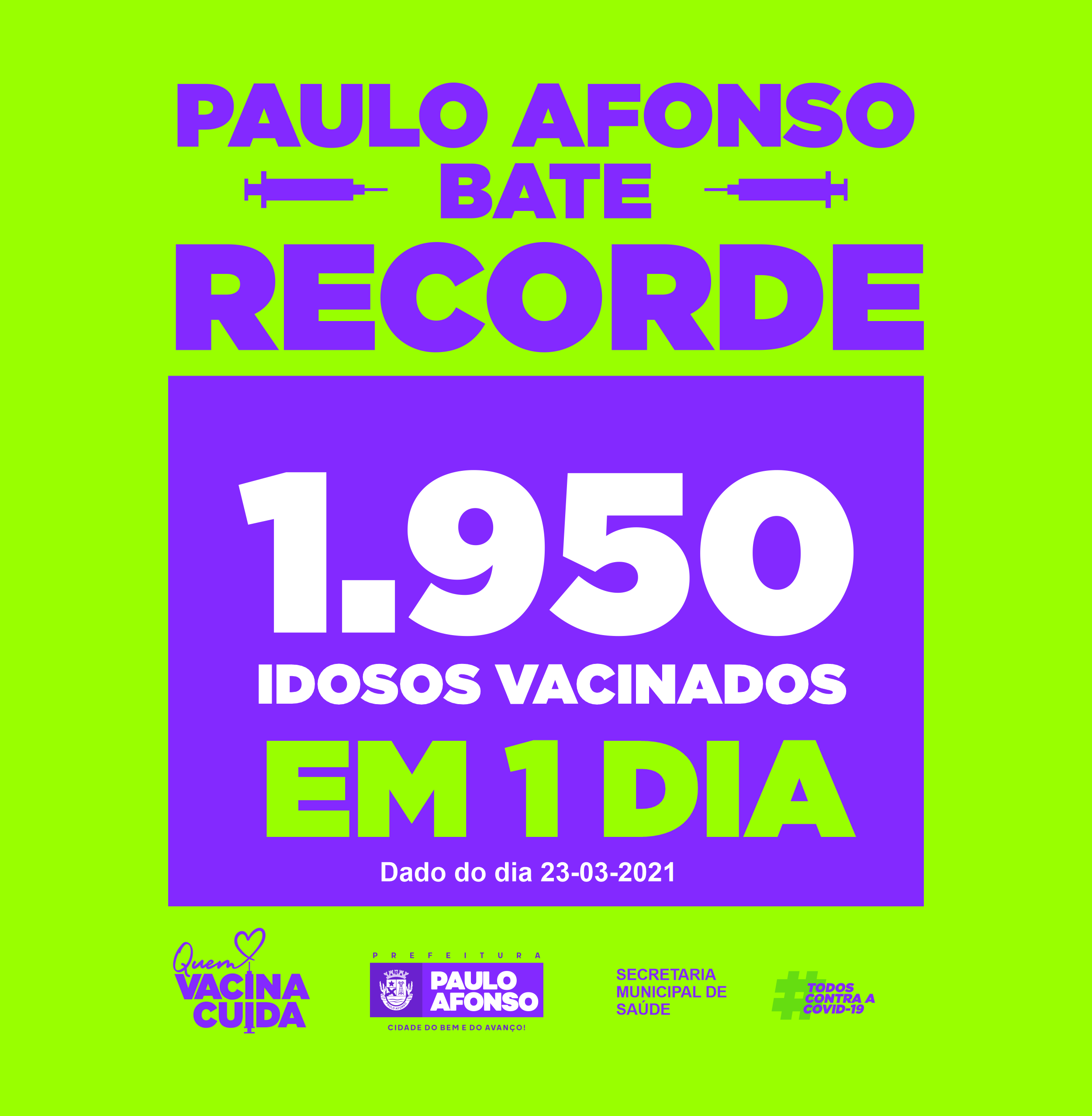 Paulo Afonso: Vacinação Contra Covid-19 Bate Recorde Com 1.950 Pessoas Imunizadas Somente Nesta Terça-Feira (23)