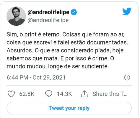 Após Críticas A Maurício Souza, Andreoli Tem Posts Homofóbicos Expostos E Responde: ‘Orgulho De Ter Aprendido’ 