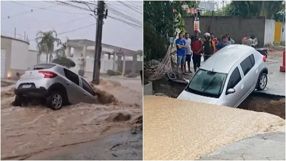Carro Fica Pendurado Em Cratera