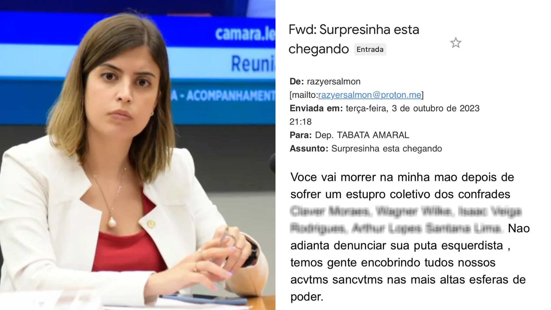 Deputada Tabata Amaral Recebe Ameaça De Morte: &Quot;Você Vai Morrer Na Minha Mão Depois De Sofrer Um Estupro Coletivo&Quot;