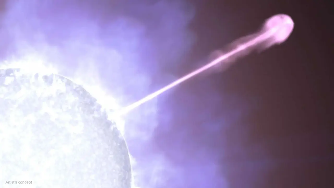 Um Jato De Partículas Se Move Quase À Velocidade Da Luz Emerge De Uma Estrela Massiva No Conceito Deste Artista. O Núcleo Da Estrela Ficou Sem Preenchimento E Entrou Em Colapso Em Um Buraco Negro. Parte Da Matéria Girando Em Direção Ao Buraco Negro Foi Redirecionada Para Jatos Duplos Disparando Em Alternativas Opostas. Vemos Uma Explosão De Raios Gama Quando Um Desses Jatos Aponta Diretamente Para A Terra. Laboratório De Imagens Conceituais Do Goddard Space Flight Center Da Nasa