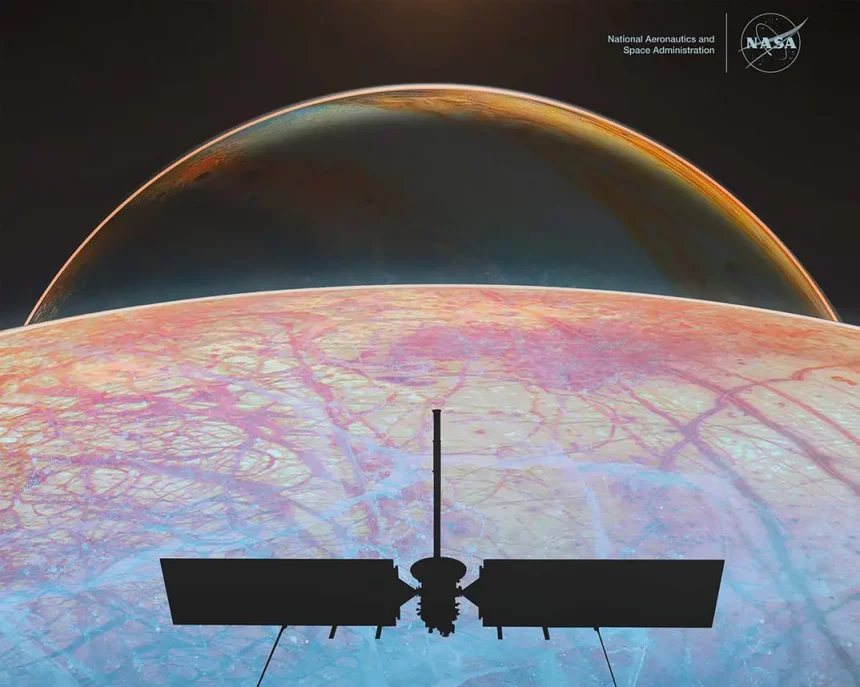 Cartaz Oficial Da Missão Europa Clipper, Da Nasa, Provisoriamente Marcada Paraser Lançada Na Segunda-Feira (14). Crédito: Nasa Cartaz Oficial Da Missão Europa Clipper, Da Nasa, Provisoriamente Marcada Paraser Lançada Na Segunda-Feira (14). Crédito: Nasa
