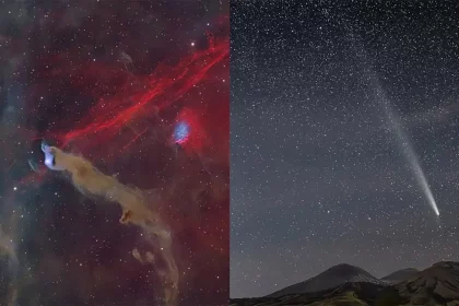 Nebulosa Da Caverna Do Lobo, Por Jordi Jofre, E Cometa Do Século, Por Giannitumino.