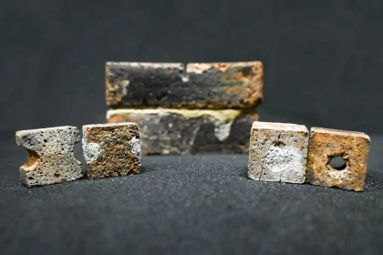 Tijolos Com Falhas Criadas Artificialmente, Ao Lado De Tijolos Reparados Com A Pasta Cheia De Bactérias. Crédito: Amogh Jadhav / Iisc