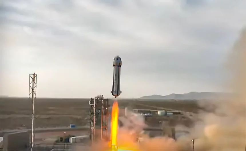 Foguete New Shepard, Da Blue Origin, Sendo Lançado Com Katy Perry A Bordo. Crédito: Blue Origin