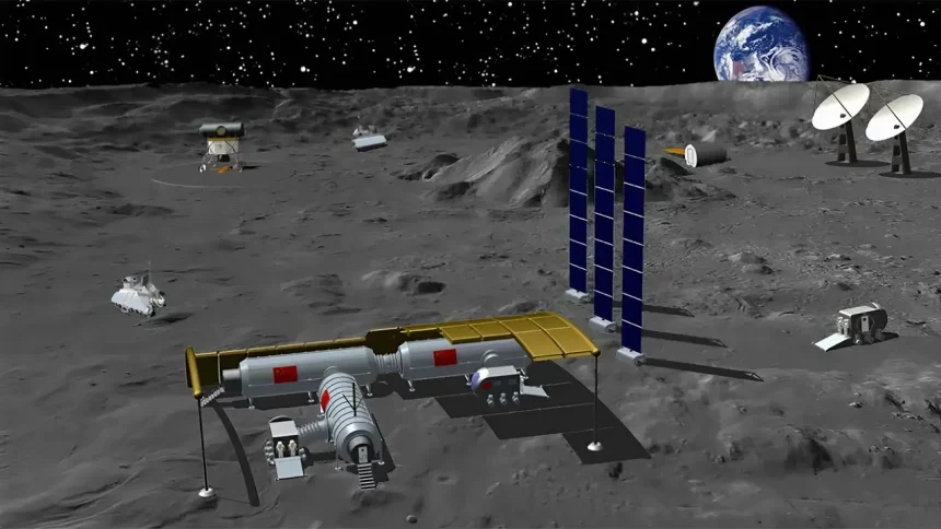 Renderização De Uma Base Lunar Chinesa Conceitual. Crédito: Cast