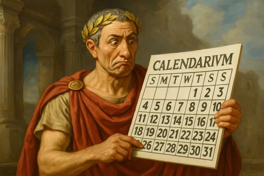 Ilustração Do Imperador De Roma Júlio César Com Um Calendário Na Mão. Imagem: Layse Ventura Via Chatgpt / Olhar Digital