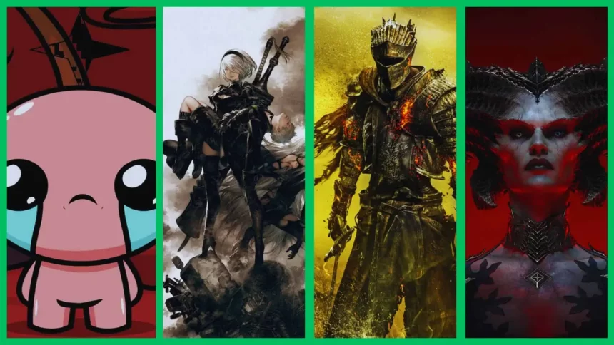 Crédito: The Binding Of Isaac (Edmund Mcmillen), Nier: Automata (Platinumgames), Dark Souls (Fromsoftware) E Diablo Iv (Blizzard Entertainment) (Reprodução).