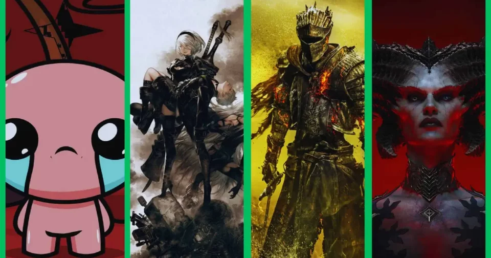 Crédito: The Binding Of Isaac (Edmund Mcmillen), Nier: Automata (Platinumgames), Dark Souls (Fromsoftware) E Diablo Iv (Blizzard Entertainment) (Reprodução).