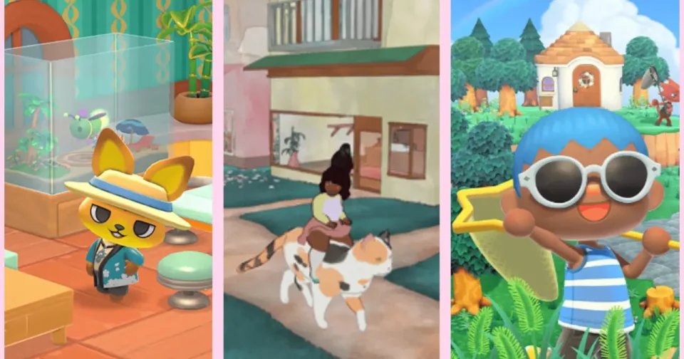 Cozy Games: Hello Kitty Island Adventure (Via Sanrio), Calico (Via Peachy Keen Games), Animal Crossing: New Horizons (Via Nintendo) / Montagem Por Ana Bondance Via Olhar Digital