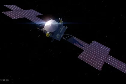 Representação Artística Da Sonda Psyche, Da Nasa, Na Órbita Do Asteroide 16 Psyche (Imagem: Buradaki/Shutterstock)