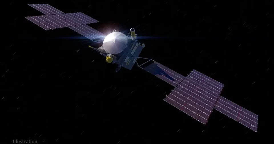 Representação Artística Da Sonda Psyche, Da Nasa, Na Órbita Do Asteroide 16 Psyche (Imagem: Buradaki/Shutterstock)
