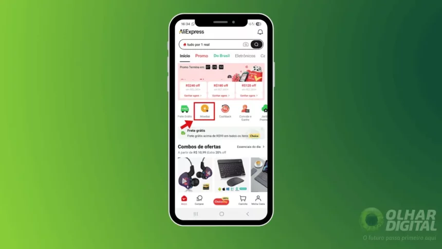 Pessoa Abrindo O Aplicativo Aliexpress No Celular - Imagem: Shutterstock/Sergei Elagin)