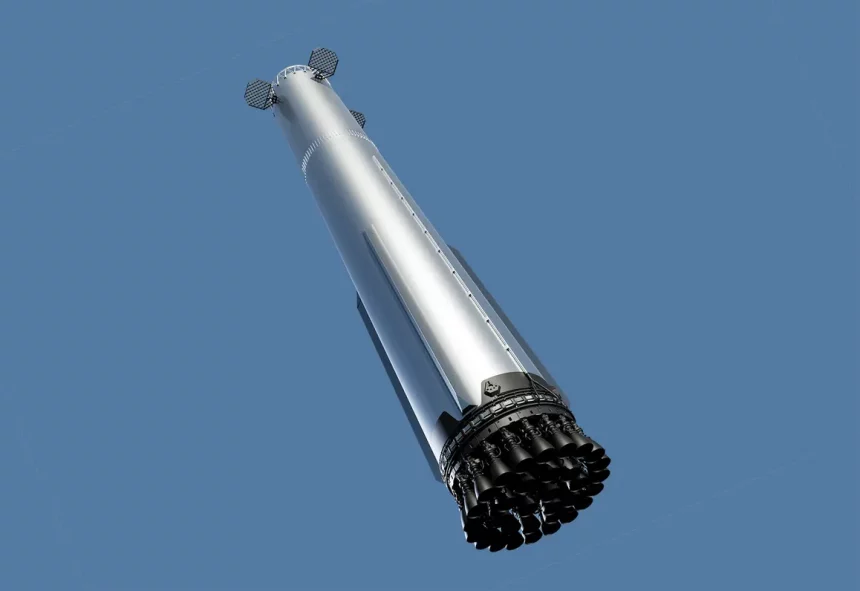 A Spacex Anunciou Mudanças No Propulsor Super Heavy Para O Próximo Modelo Do Booster Do Megafoguete Starship. Crédito: Spacex A Spacex Anunciou Mudanças No Propulsor Super Heavy Para O Próximo Modelo Do Booster Do Megafoguete Starship. Crédito: Spacex