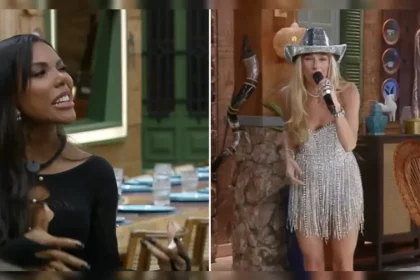 A Fazenda 17: Miss Bumbum Carol Lekker Atravessa Galisteu E É Cortada Na Estreia. Reprodução/Recordplay