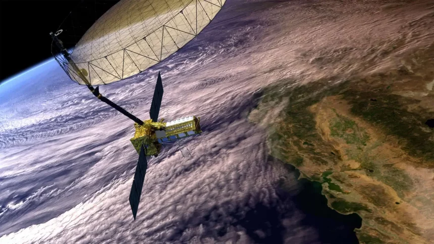 Conceito Artístico Retrata O Satélite Nisar Em Órbita (Imagem: Nasa/Jpl-Caltech)