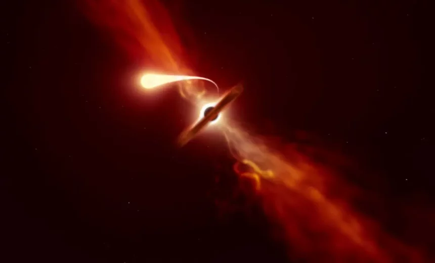 Um Pequeno Buraco Negro A 26 Mil Anos-Luz Da Terra Está Devorando Sua Estrela Companheira E Liberando Matéria A 32 Milhões De Km/H. (Imagem: Observatório Europeu Do Sul (Eso))
