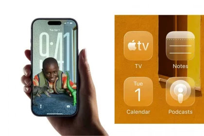 Montagem Com Imagens De Pessoa Segurando Iphone E Ícones De Aplicativos Na Tela Inicial – Todos Com O Visual Do Ios 26 - Imagem: Reprodução/Apple