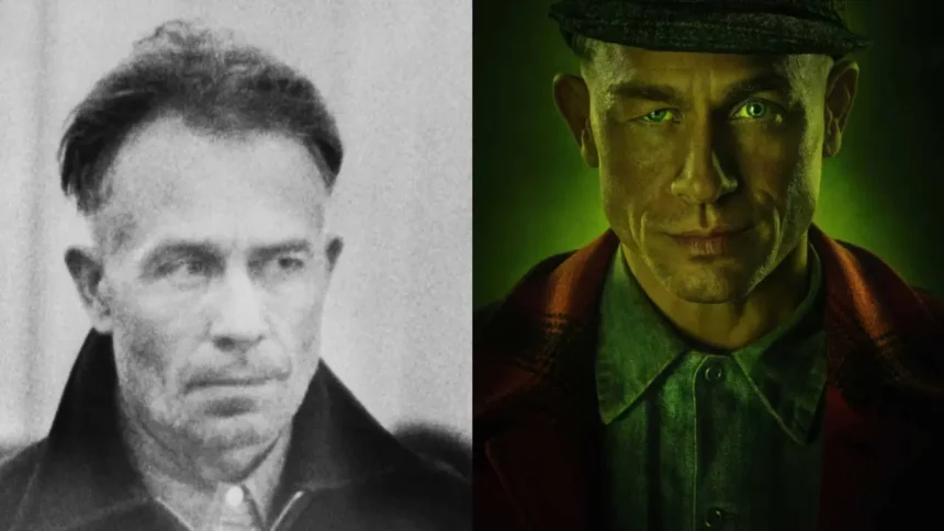 Foto Real De Ed Gein E Uma Do Ator Charlie Hunnam Na Série Da Netflix / Crédito: Wikimedia E Netflix