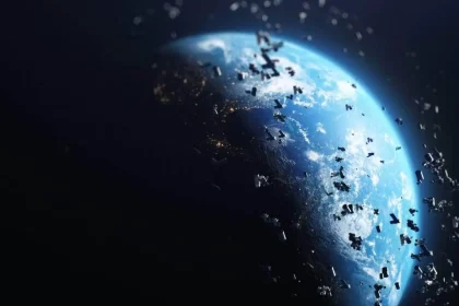 Representação Artística Da Grande Concentração De Lixo Espacial Na Órbita Da Terra. Crédito: Frame Stock Footage/Shutterstock Representação Artística Da Grande Concentração De Lixo Espacial Na Órbita Da Terra. Crédito: Frame Stock Footage/Shutterstock