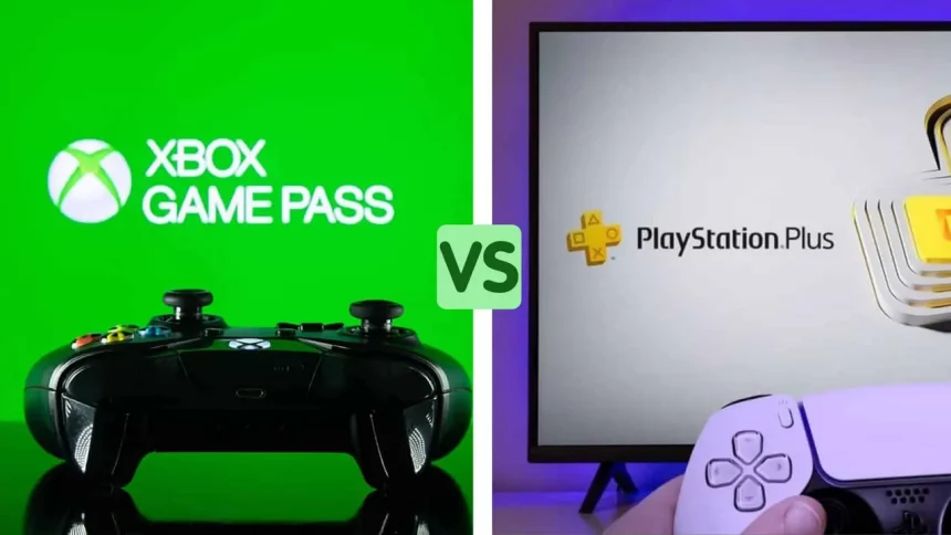 Montagem Olhar Digital Com O Xbox Game Pass Vs Ps Plus Imagens: Miguel Lagoa/ Shutterstock