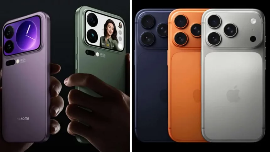 Xiaomi 17 Pro Max Na Imagem Da Esquerda E O Iphone 17 Pro Max Na Direita - Imagens: Divulgação Xiaomi E Apple