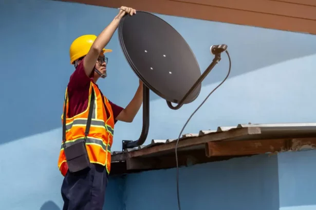 Profissional Realizando A Instalação De Uma Antena Parabólica - Imagem: Pituktv/Shutterstock