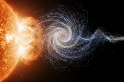 Representação Artística De Vórtices Magnéticos Descobertos Entre A Terra E O Sol, Que Se Interagem Com O Escudo Magnético Natural Do Planeta, Desencadeiam Uma Perigosa Atividade Geomagnética Que Pode Desligar As Redes Elétricas. Crédito: Imagem Meramente Ilustrativa Gerada Por Ia/Gemini