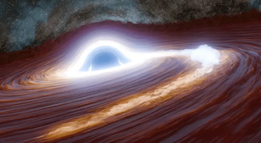 Ilustração Da Maior E Mais Distante Erupção De Buraco Negro Já Vista. (Crédito Da Imagem: Caltech/R. Hurt (Ipac))